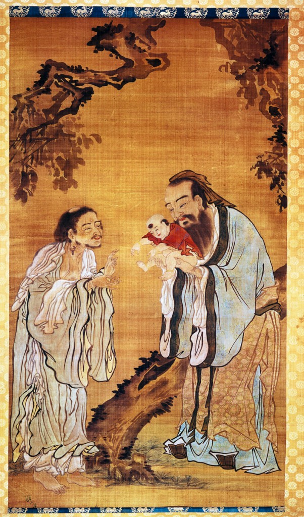 Shakyamuni Buddha, Confucius, 551-479 BC, and Lao Tzu, founder of Chinese Taoism, Wang Shu-Ku painting, 18th century Photo Credit: [ The Art Archive / British Museum ]