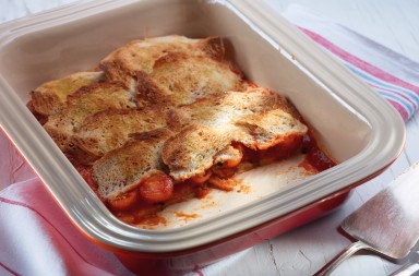 Calabacín gratinado con tosta de ajo