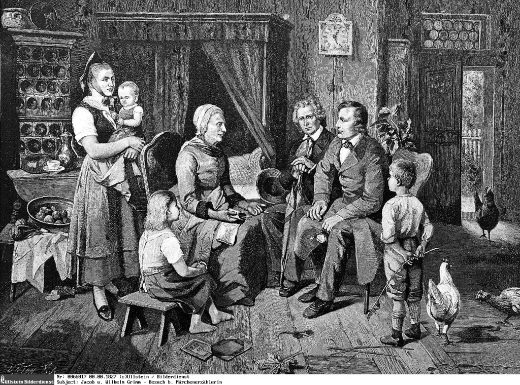 1785 - 1863 Germanist und Bibliothekar - mit seinem Bruder Wilhelm bei der Märchenerzählerin Frau Biehmann in Niederzwehren - 1827 - nach einem Gemälde von L.Katzenstein 1785 - 1863 Germanist and librarian - with his brother William with the Maerchenerzaehlerin Mrs. Biehmann in Niederzwehren - 1827 - after a painting of L.Katzenstein en 1785 - en 1863 Germanist et bibliothécaire - avec son frère Wilhelm avec le Maerchenerzaehlerin Mme Biehmann dans les Niederzwehren - en 1827 - conformément à un vernis de L.Katzenstein