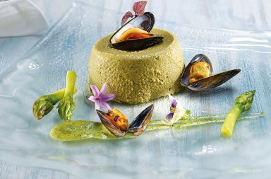 Flan de calabacín y mejillón