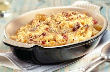 Macarrones con gorgonzola y jamón