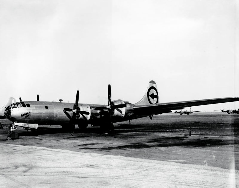 circa 1945: The Enola Gay, the B-29 bomber which dropped the first atomic bomb on Hiroshima during World War II, now at Roswell Army Airfield in New Mexico. (Photo by Keystone/Getty Images)