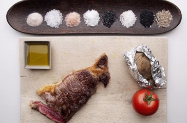 Degustación de entrecot con sales y aceite