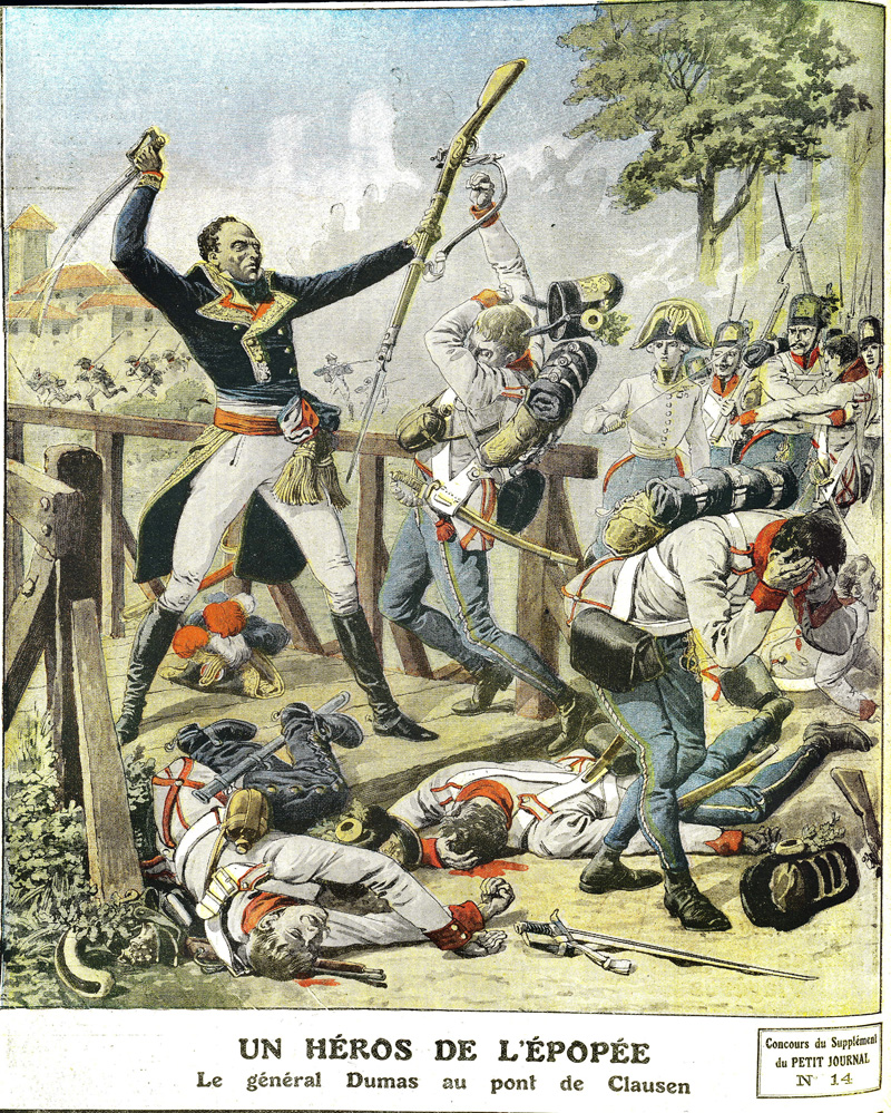 El padre de Alejandro Dumas defendiendo el puente de Clausen General Dumas (1762-1806), father of Alexandre Dumas, defending the bridge of Clausen (Tyrol), in 1797. "Le Petit Journal", May 1912. RVB-10937