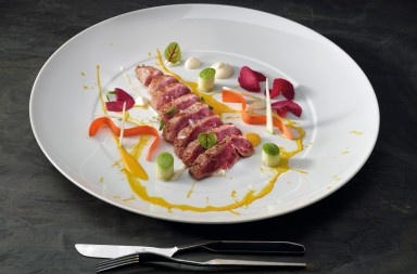 Pluma de cerdo ibérico con purés