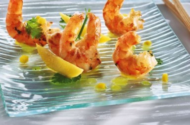 Langostinos con vinagreta de mango