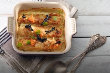 Canelón de pollo y papada