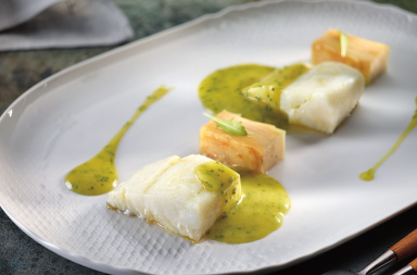 Bacalao y timbal de patata