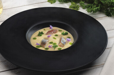 Crema de patata y sardina ahumada